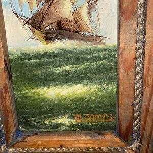 Nautical Ship Painting with Wooden Frame